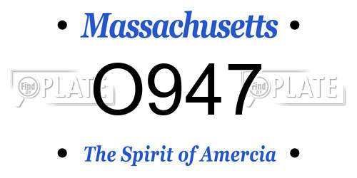 O947 Massachusetts License Plate