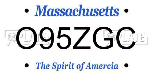 O95ZGC Massachusetts License Plate