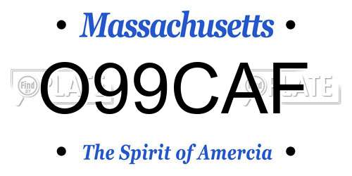 O99CAF Massachusetts License Plate