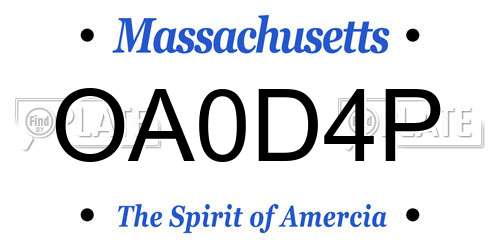 OA0D4P Massachusetts License Plate
