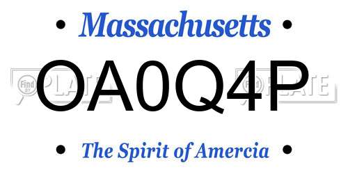 OA0Q4P Massachusetts License Plate