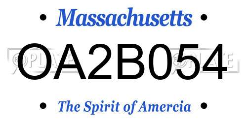 OA2B054 Massachusetts License Plate