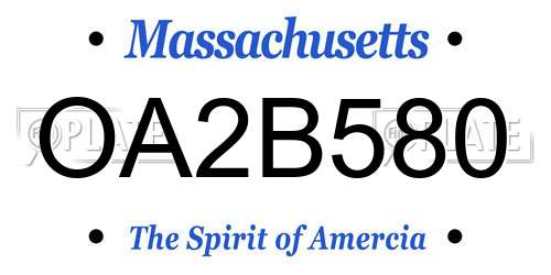 OA2B580 Massachusetts License Plate