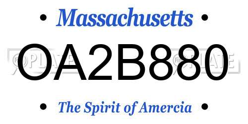 OA2B880 Massachusetts License Plate