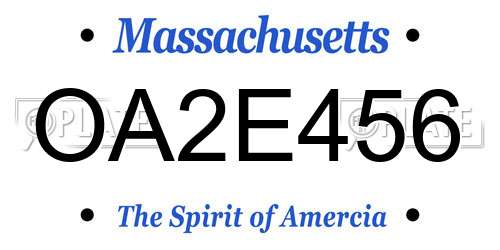 OA2E456 Massachusetts License Plate