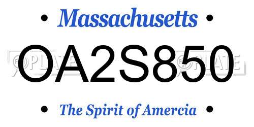 OA2S850 Massachusetts License Plate