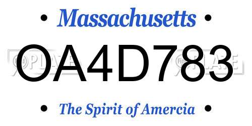 OA4D783 Massachusetts License Plate
