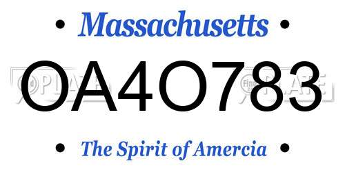 OA4O783 Massachusetts License Plate
