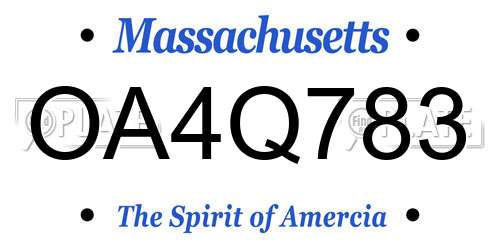 OA4Q783 Massachusetts License Plate