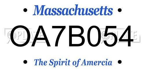 OA7B054 Massachusetts License Plate