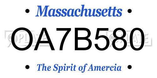 OA7B580 Massachusetts License Plate