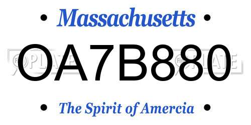 OA7B880 Massachusetts License Plate