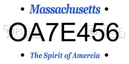 OA7E456 Massachusetts License Plate