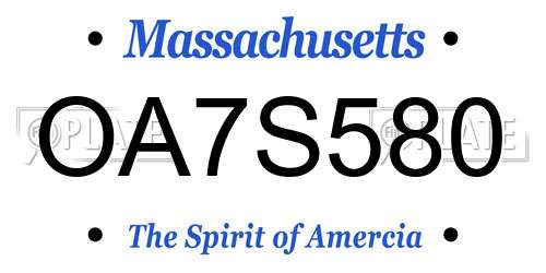OA7S580 Massachusetts License Plate