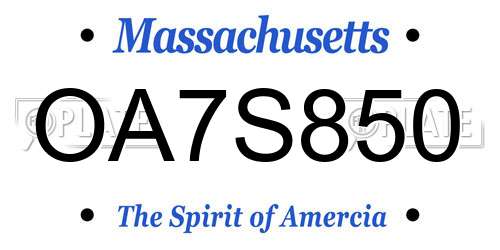 OA7S850 Massachusetts License Plate