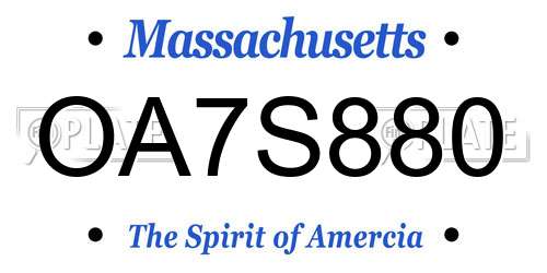 OA7S880 Massachusetts License Plate