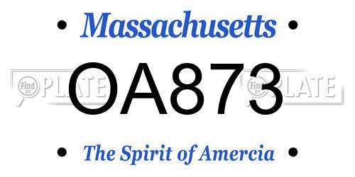 OA873 Massachusetts License Plate