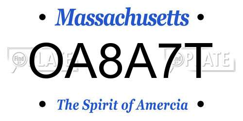 OA8A7T Massachusetts License Plate