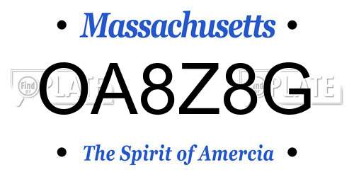 OA8Z8G Massachusetts License Plate