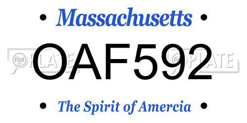OAF592 Massachusetts License Plate