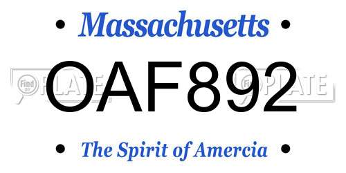 OAF892 Massachusetts License Plate