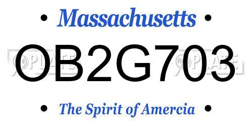 OB2G703 Massachusetts License Plate