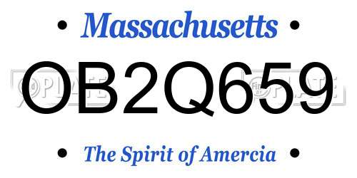 OB2Q659 Massachusetts License Plate