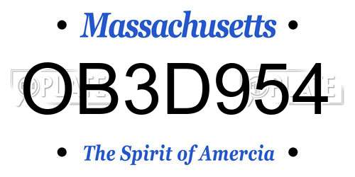 OB3D954 Massachusetts License Plate