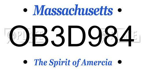 OB3D984 Massachusetts License Plate
