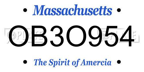 OB3O954 Massachusetts License Plate