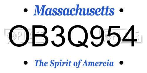 OB3Q954 Massachusetts License Plate