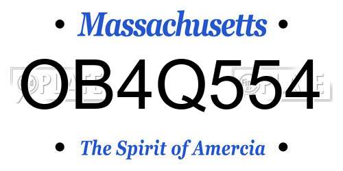 OB4Q554 Massachusetts License Plate