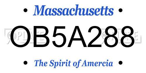 OB5A288 Massachusetts License Plate