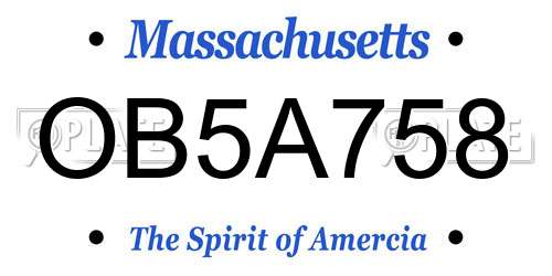 OB5A758 Massachusetts License Plate