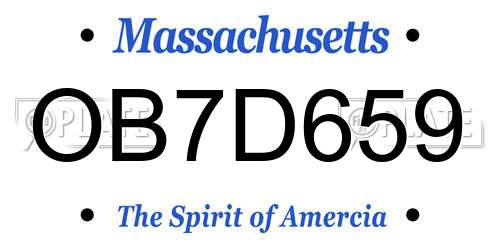 OB7D659 Massachusetts License Plate