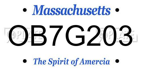 OB7G203 Massachusetts License Plate