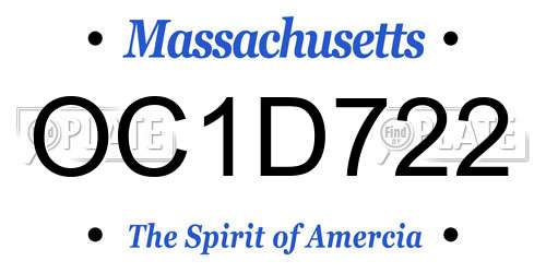 OC1D722 Massachusetts License Plate