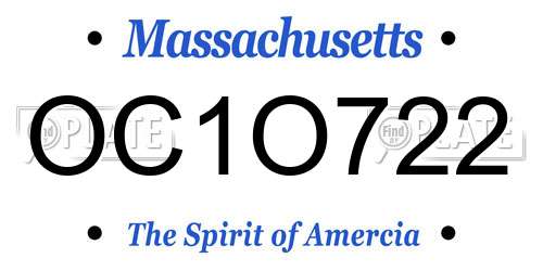 OC1O722 Massachusetts License Plate