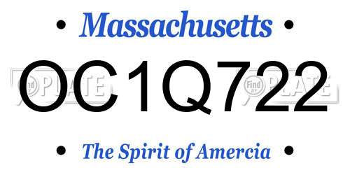 OC1Q722 Massachusetts License Plate