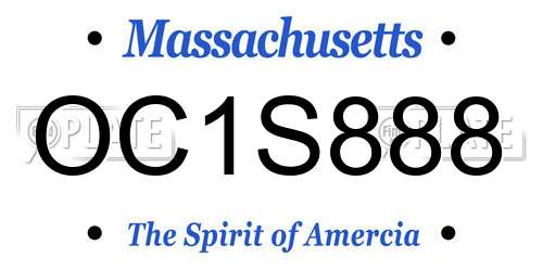 OC1S888 Massachusetts License Plate