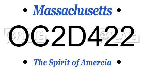 OC2D422 Massachusetts License Plate