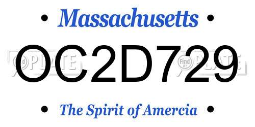 OC2D729 Massachusetts License Plate