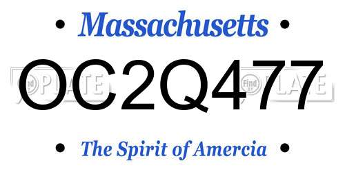 OC2Q477 Massachusetts License Plate