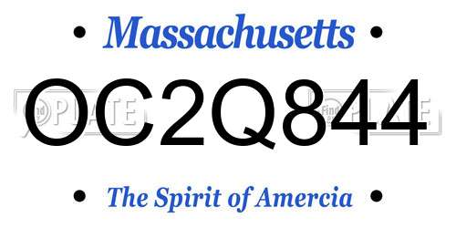 OC2Q844 Massachusetts License Plate