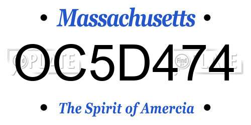 OC5D474 Massachusetts License Plate