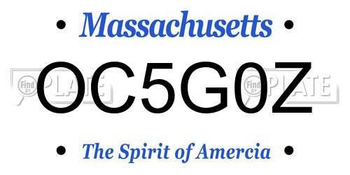 OC5G0Z Massachusetts License Plate