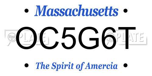 OC5G6T Massachusetts License Plate
