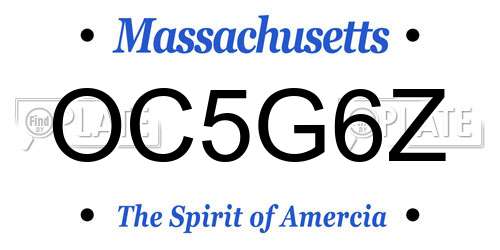 OC5G6Z Massachusetts License Plate