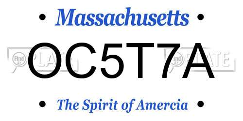 OC5T7A Massachusetts License Plate