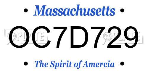 OC7D729 Massachusetts License Plate